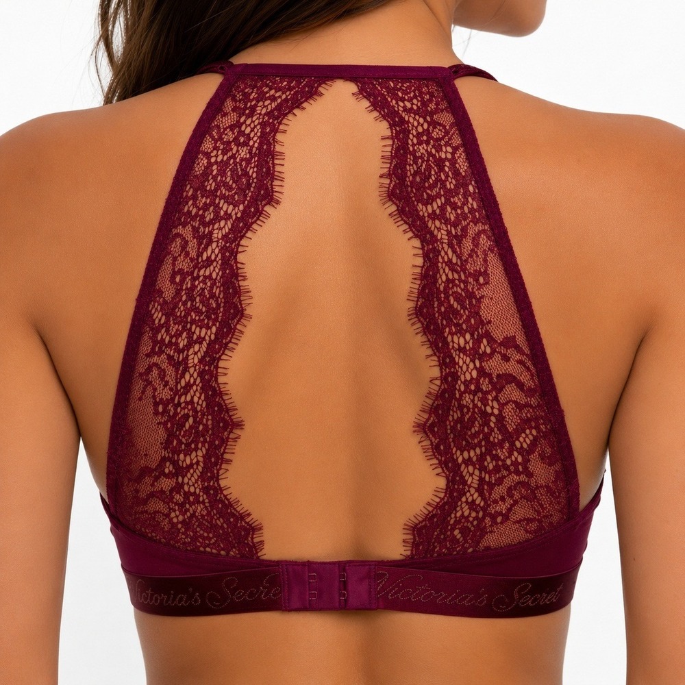 Victoria's Secret T-Shirt Lace Racerback Wireless Bra Burgundy Glam Size 32DD - Picture 2 of 6